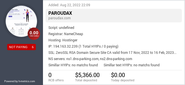 HYIPLogs.com widget for paroudax.com