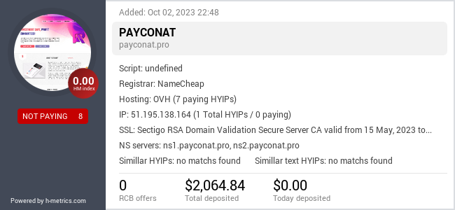 HYIPLogs.com widget for payconat.pro
