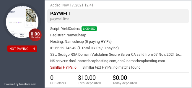 HYIPLogs.com widget for paywell.live