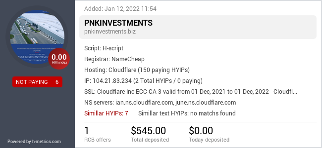 H-metrics.com widget for pnkinvestments.biz