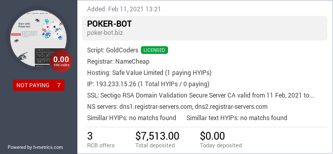 H-metrics.com widget for poker-bot.biz