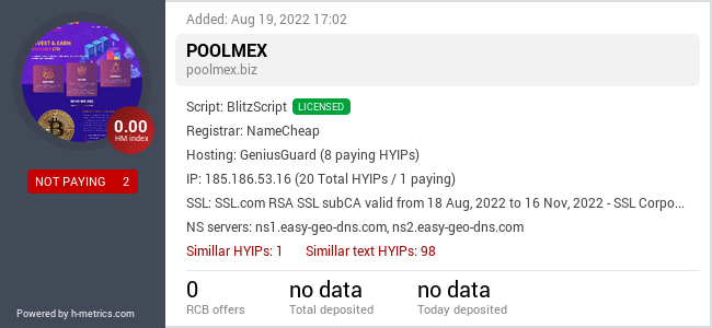 HYIPLogs.com widget for poolmex.biz
