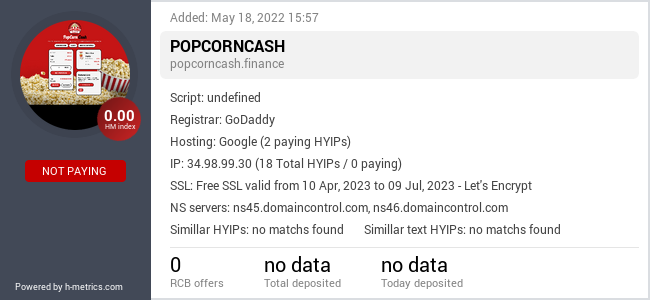 H-metrics.com widget for popcorncash.finance