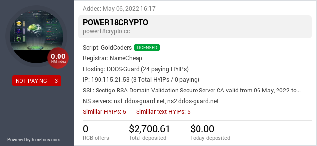 HYIPLogs.com widget for power18crypto.cc