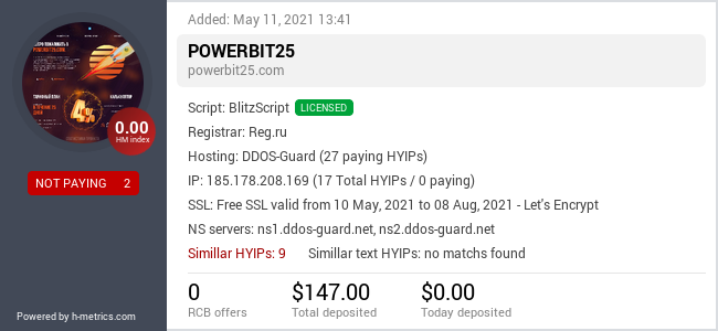 HYIPLogs.com widget for powerbit25.com