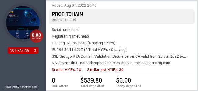 HYIPLogs.com widget for profitchain.net