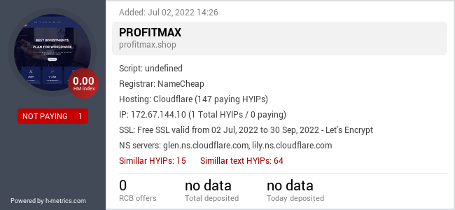 HYIPLogs.com widget for profitmax.shop