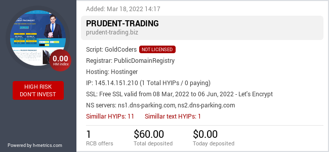 HYIPLogs.com widget for prudent-trading.biz