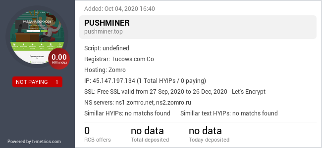 HYIPLogs.com widget for pushminer.top