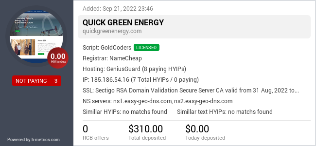 HYIPLogs.com widget for quickgreenenergy.com