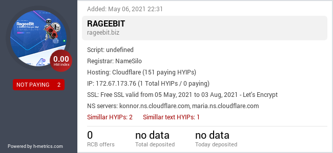 HYIPLogs.com widget for rageebit.biz