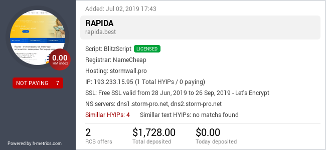 HYIPLogs.com widget for rapida.best