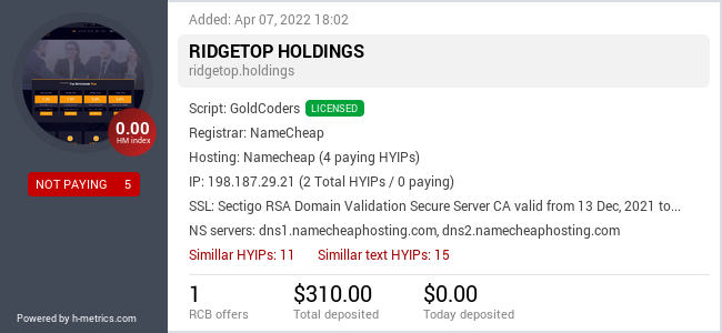 H-metrics.com widget for ridgetop.holdings