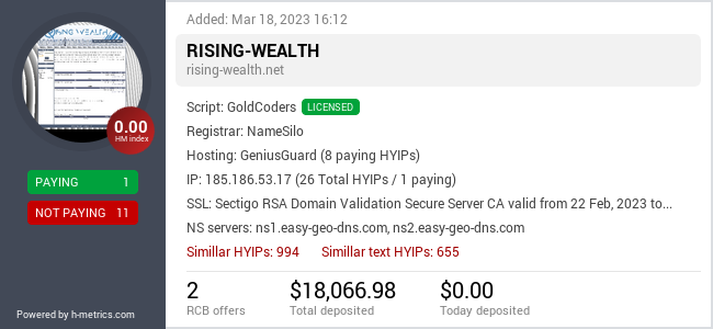 HYIPLogs.com widget for rising-wealth.net
