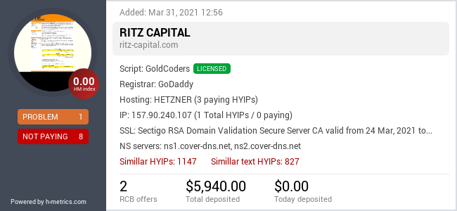 H-metrics.com widget for ritz-capital.com