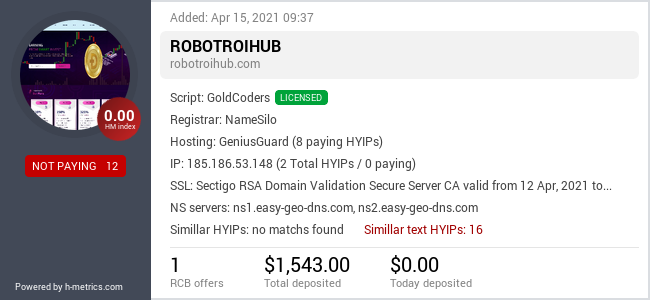 HYIPLogs.com widget for robotroihub.com