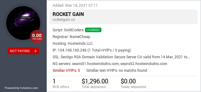 HYIPLogs.com widget for rocketgain.co