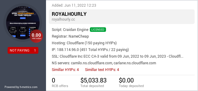 H-metrics.com widget for royalhourly.cc