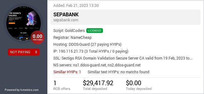 HYIPLogs.com widget for sepabank.com