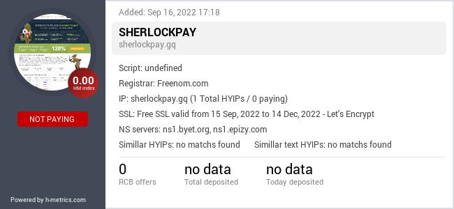 HYIPLogs.com widget for sherlockpay.gq