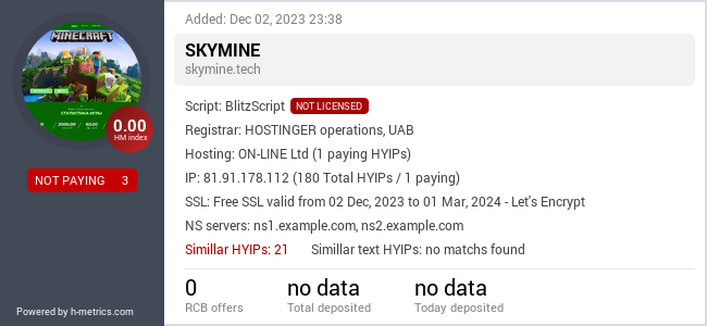 H-metrics.com widget for skymine.tech
