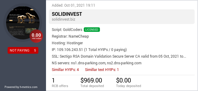 HYIPLogs.com widget for solidinvest.biz