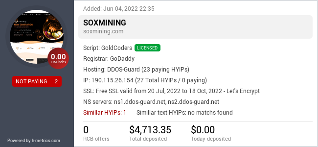 HYIPLogs.com widget for soxmining.com