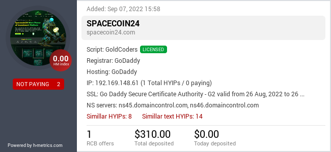 HYIPLogs.com widget for spacecoin24.com