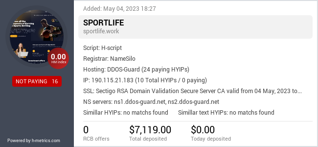 HYIPLogs.com widget for sportlife.work