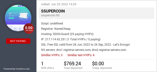HYIPLogs.com widget for ssupercoin.ltd