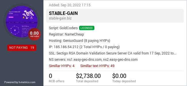 HYIPLogs.com widget for stable-gain.biz