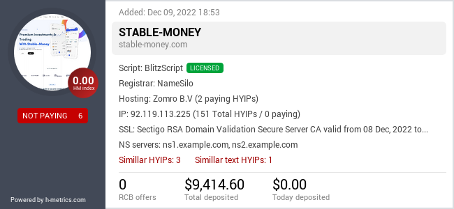 HYIPLogs.com widget for stable-money.com