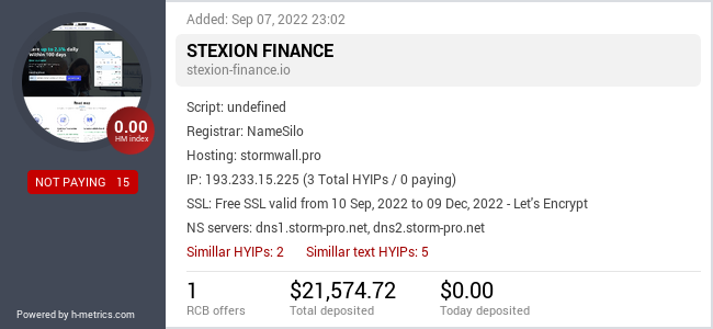 HYIPLogs.com widget for stexion-finance.io