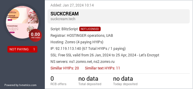 H-metrics.com widget for suckcream.tech