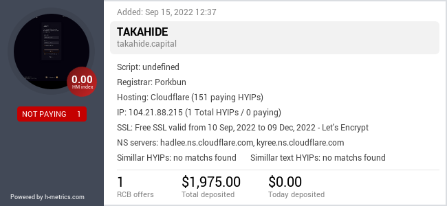 HYIPLogs.com widget for takahide.capital