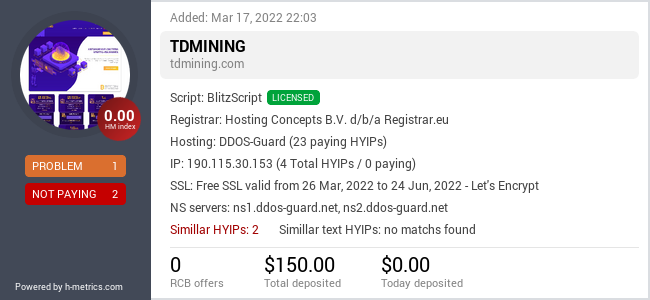HYIPLogs.com widget for tdmining.com