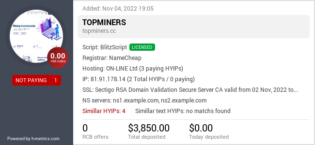 H-metrics.com widget for topminers.cc