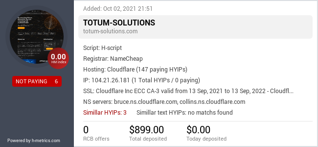 HYIPLogs.com widget for totum-solutions.com
