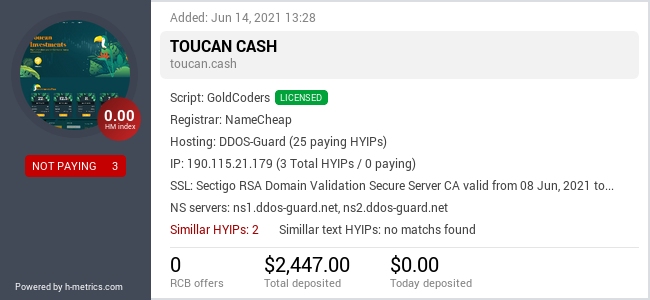HYIPLogs.com widget for toucan.cash