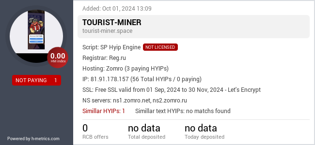 H-metrics.com widget for tourist-miner.space