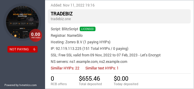H-metrics.com widget for tradebiz.one