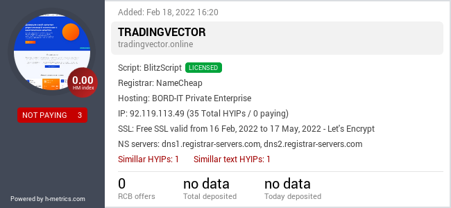 HYIPLogs.com widget for tradingvector.online