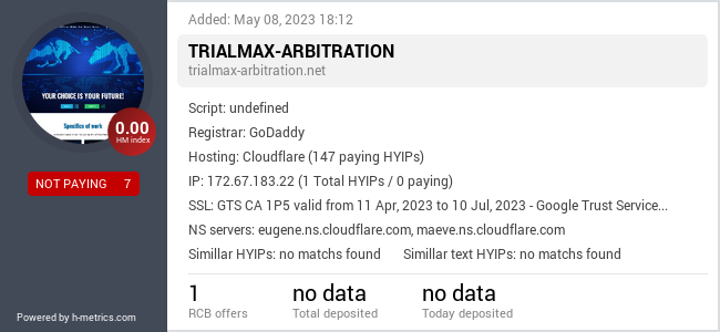 HYIPLogs.com widget for trialmax-arbitration.net