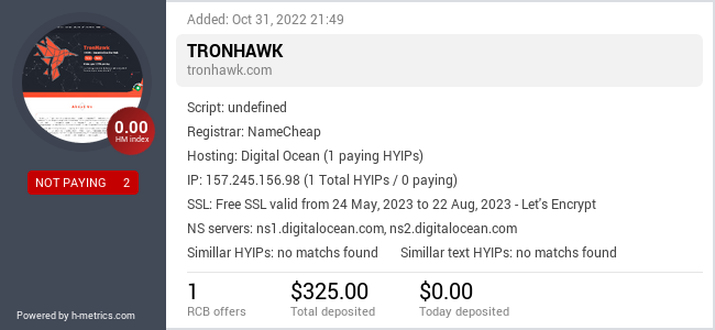 HYIPLogs.com widget for tronhawk.com