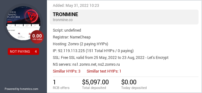 HYIPLogs.com widget for tronmine.co