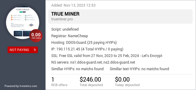HYIPLogs.com widget for trueminer.pro