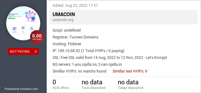 HYIPLogs.com widget for umacoin.org