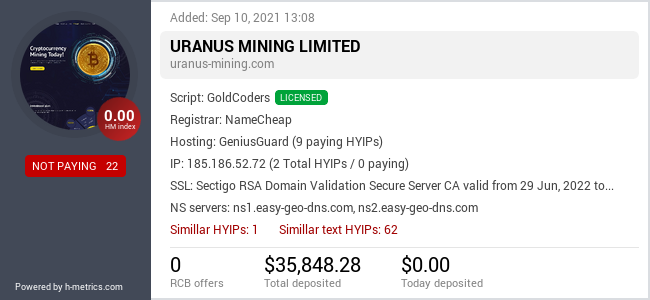 HYIPLogs.com widget for uranus-mining.com