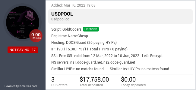 HYIPLogs.com widget for usdpool.cc