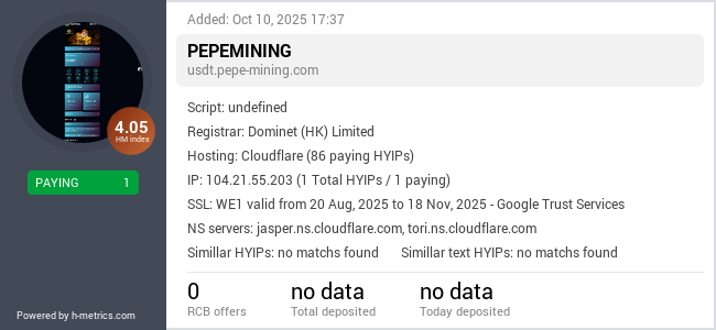 H-metrics.com widget for usdt.pepe-mining.com